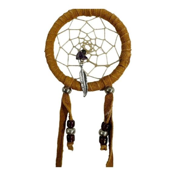 Handmade Dreamcatcher Feathers & Black Onyx Beads - 2” Southwest Small Vintage - Picture 1 of 6